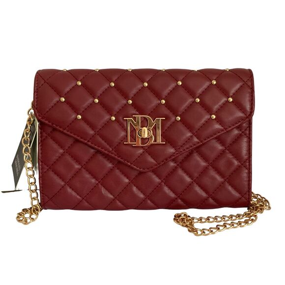 Badgley Mischka Vagan Quilted Leather Flap Crossbody with Studs and Chain Strap - Picture 1 of 11